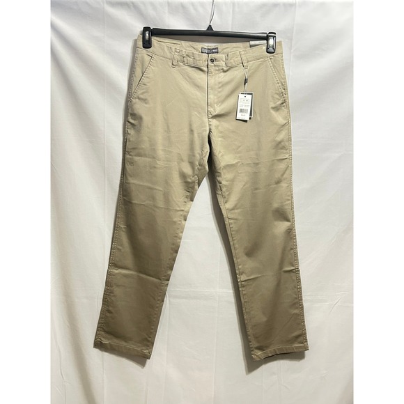 NWT Ike Behar Mens Khaki Stretch Chino 34x32 Pants Flat Front Casual Dress $120